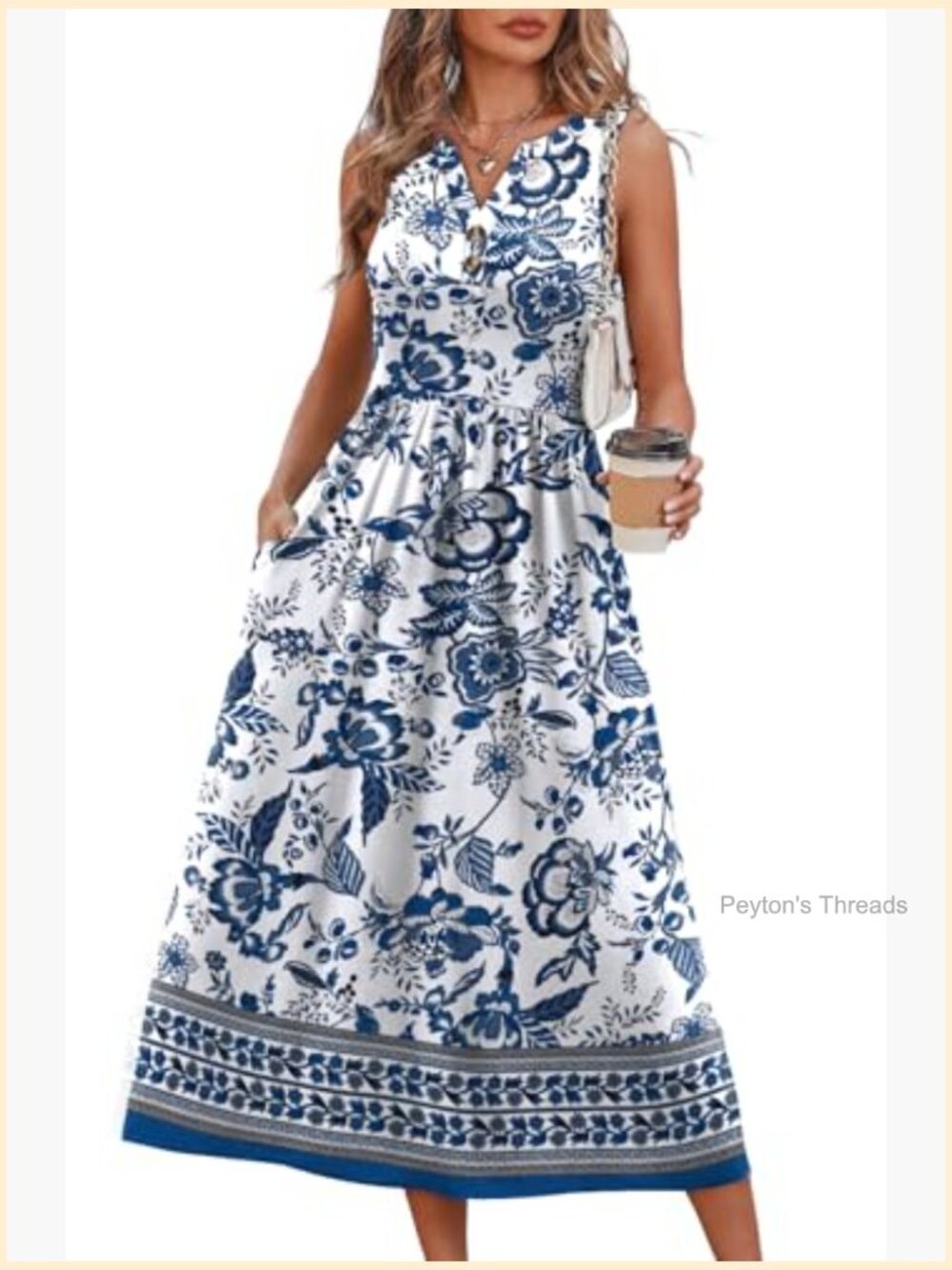 V-Neck Button Up Midi Dress with Pockets Sleeveless - Picture 2 of 7